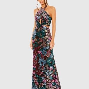 Mac Duggal Multicolor Sequin Halter Prom Dress